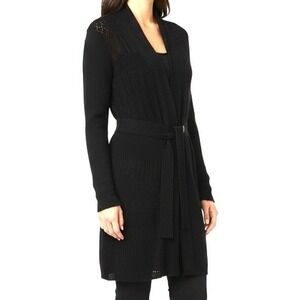 Belldini Black Pointelle Open Knit Longline Cardigan Sweater Size‎ Medium